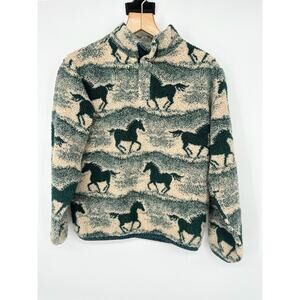 Vintage CWD Western Fleece Pullover Jacket Horse Equestrian Green Girl 10/12 USA